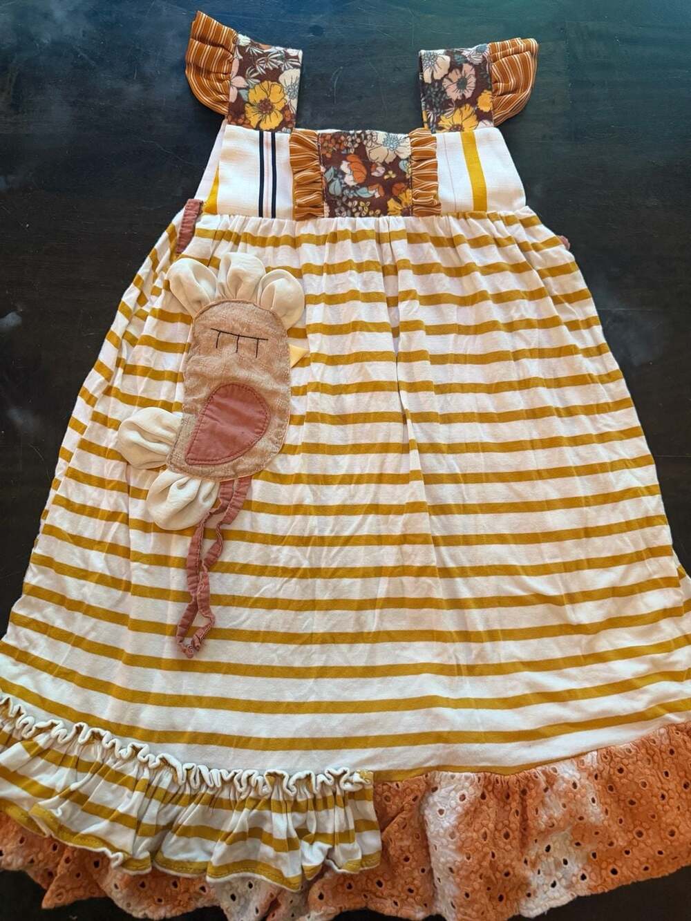 Amo Makaria Yellow and White Striped Dress Size M